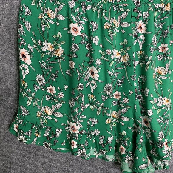 Forever 21 Kelly Green Floral Shorts Ruffle Hem Women 3X Rayon Pullon - Picture 2 of 11